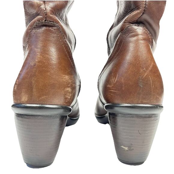 Dansko Risa Brown Distressed Leather Knee High Cuffed Zip Heel Boot Size 7.5-8 - Picture 5 of 13